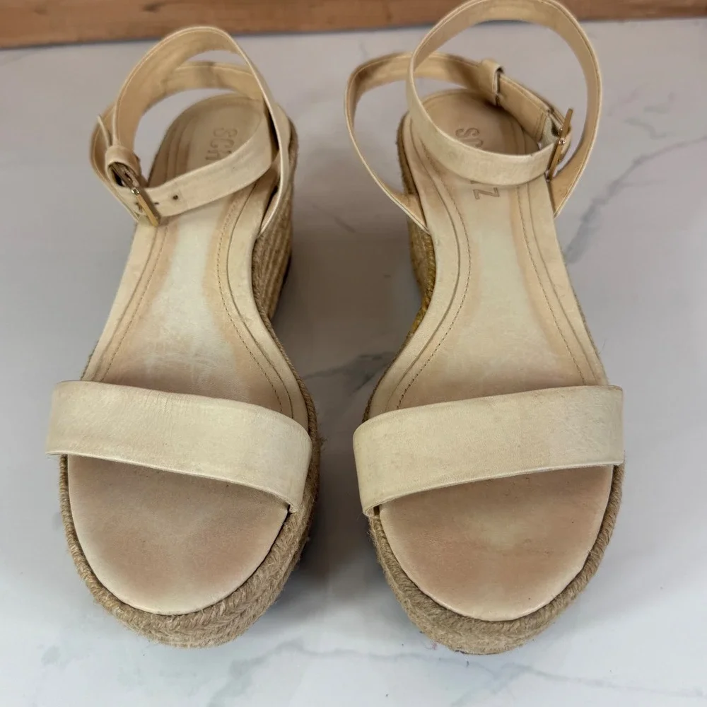 Schutz  Espadrille Wedge Sandals Womens 38/7.5 Gold Trim Cream Leather Summer